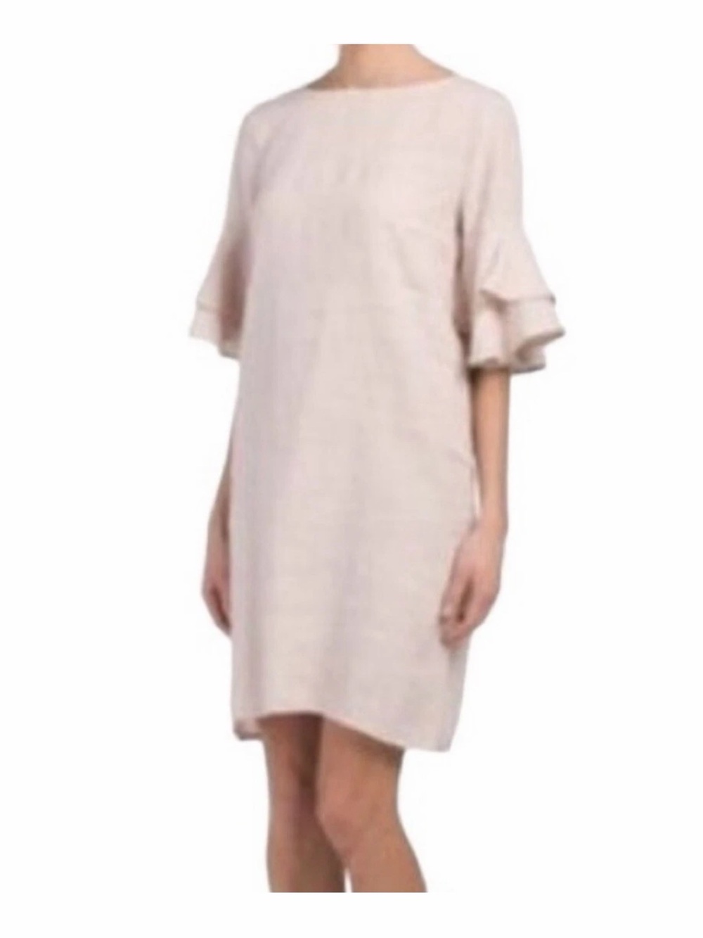 Francesca Bettini Feminine 100% Linen Blush Tiered Ruffle Sleeve Mini Dress